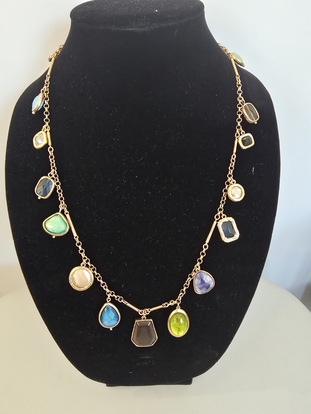 Chico's Gold-Tone Necklace with Multicolored Stone Pendants